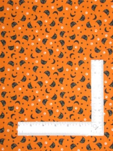 Halloween Black Cat Fabric By The Yard Cats Moon Pawprint Star Orange Cotton - Picture 1 of 1