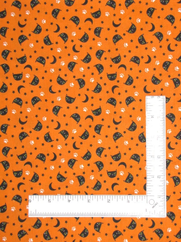 万圣节黑色猫织物按码猫月亮印花星星橙色棉 — 第 1/1 张图片