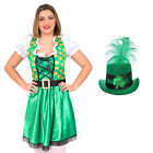 LADIES IRISH COSTUME DRESS, FLAG & HAT ST PATRICK LEPRECHAUN IRELAND FANCY DRESS