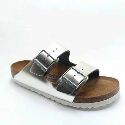 BIRKENSTOCK DONNA ARIZONA 1005961 LEATHER METALLIC SILVER SOFT FOOTBED - Immagine 1 di 4