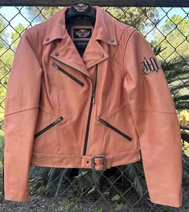 Harley Davidson Pink Leather Motorcycle Jacket Passion Diva Sz Large Classic 🔥 - Picture 1 of 13