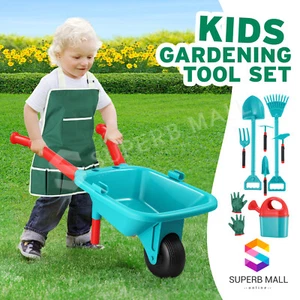 Kids Garden Tool Set Outdoor Gardening Hand Tools Toys Wheelbarrow Watering Can - Picture 1 of 8