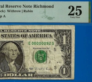 1995 $1 Federal Reserve Note PMG 25 Birthday/Anniversary low serial fancy serial - Picture 1 of 3
