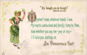TARJETA POSTAL VINTAGE DEL DÍA DE SAN PATRICIO DAMA EN VERDE DY BRAGH AS DY BRAGH 1914 012722 - Imagen 1 de 2