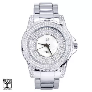 Techno Pave Heavy Bling Men's Silver Plated Iced CZ Metal Band Watches WM 8661 S - Picture 1 of 2
