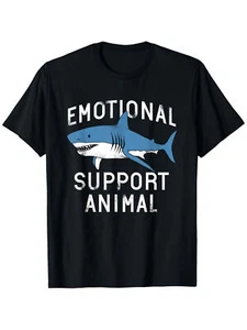 Emotional Support Animal Shark Graphic T-Shirt, 100% Cotton Crew Neck Tee, - Picture 1 of 1