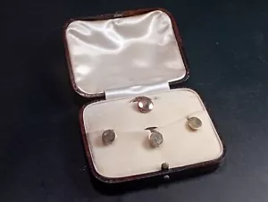 Antique 15ct & 9ct Gold Dress Shirt Studs 6.4g 1920s Original Leather Fitted Box - Picture 1 of 24