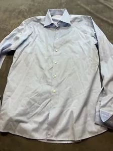 Eton Blue Check Poplin 16x41 Contemporary Long Sleeve French Cuff. Men’s Dress - Picture 1 of 7