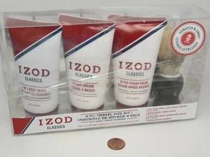 SET TRAVEL IZOD CLASSICS 3 in 1 BODY WASH+SHAVE CREAM+AFTER BALM+SHAVING BRUSH - Picture 1 of 2