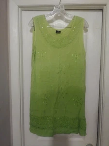 BollyWood Women's Green 100% Viscose Floral Sequins Sleeveless Dress Size MED - Picture 1 of 7