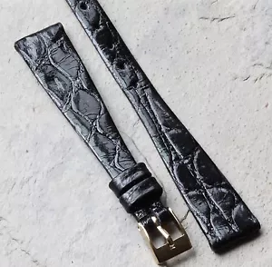 Vintage watch band ladies 14mm black Real Crocodile European beautiful texture - Picture 1 of 3