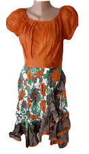 Kleid XS S 36 ? orange bunt Volant asymmetrisch Kurzarm Fasching Theater Kurzarm