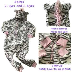 Junge Mädchen Vlies All in One Ärmelanzug Overall Pj's Zebra Tierkostüm 3-4 Jahre - Bild 1 von 7