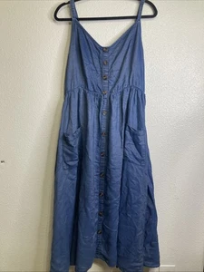 Abito skater Torrid Midi Chambray bottoni davanti blu senza maniche casual donna 3X - Foto 1 di 6