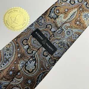 Robert Talbott Premium Brown Woven Silk Tie w Blue Paisley 59x3.5” NWOT - Picture 1 of 12