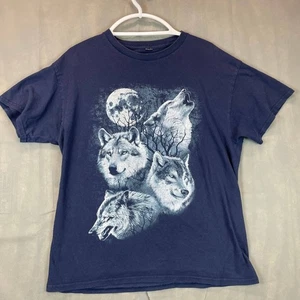 Camiseta Gráfica Wolf Moon De Colección Para Hombre L Azul Marino Vida Silvestre Naturaleza Camiseta - Imagen 1 de 5
