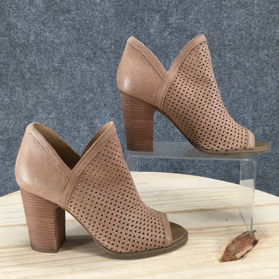 Botas Lucky Brand para mujer 8M Livey botín al tobillo marrón punta abierta informales tacones en bloque Foto 1 de 4