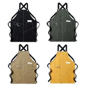 Solid Color Denim Apron with Pocket for Cross Back Adjustable Buckle Kitchen Bib - Picture 1 of 10