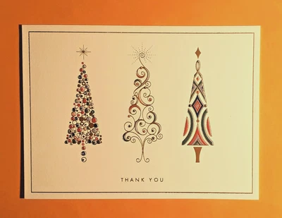10 Crane and Company Foil Viennese Trees Thank You Notes and Lined Envelopes-NOS - Image 1 of 4