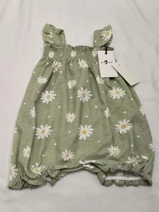 Seven for All Mankind Romper One Piece Infant Girl 3/6 Months Green Daisy - Picture 1 of 4