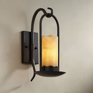 Hanging Onyx Rustic Wall Light Sconce Bronze Hardwired 6 1/2" Fixture Candle - Picture 1 of 9