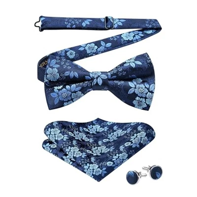  Pañuelo floral de cachemira preatado con pajarita para hombre 02-azul floral Foto 1 de 4