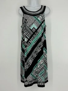 Sandra Darren Dress Size 14 Multi Color Black Sleeveless Black White Green - Picture 1 of 11