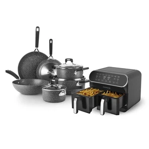 Set batteria induzione 9 pezzi New Petra Dark e friggitrice ad aria 2 cestelli - Foto 1 di 10