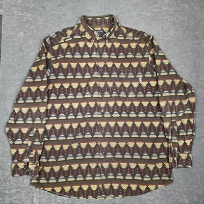 Шерстяная рубашка мужская большая юго-западное одеяло с узором на пуговицах с длинным рукавом коричневая - Изображение 1 из 4
