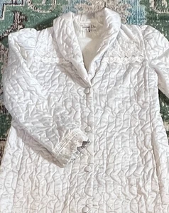 Vintage 60s Christian Dior Quilted Long Robe Small Puffy White Lace Full Length - Bild 1 von 14