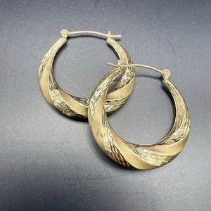 Vintage Jacmel JCM 14K Yellow Gold Puffed Hollow Textured Hoop Earrings 1.56g - Picture 1 of 12