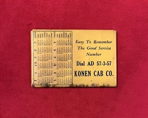 Vintage 1959-60 Konen Cab Co. Kalender Werbung Taschenspiegel - Bild 1 von 3