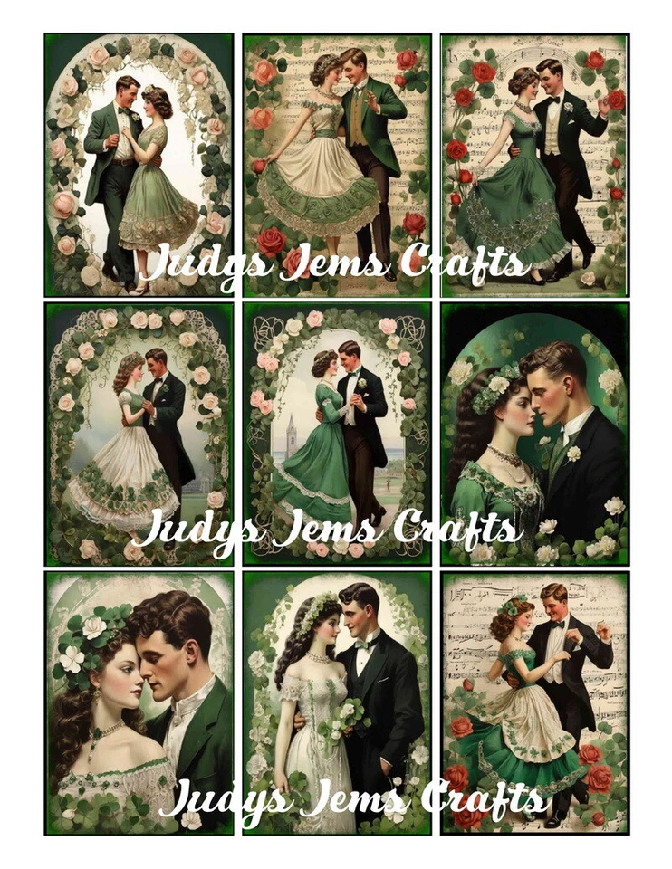 (9) St. Patricks Day Couples Collage~Card Toppers or  Pocket Pen Pal Swaps~#303N - Image 1 of 1