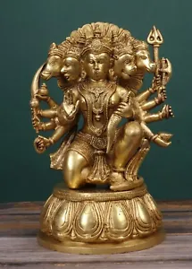 Panchmukhi Hanuman Statue in Brass, 12" Inch Big Large Brass Five Face Hanuman - Picture 1 of 7