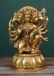 Statua Panchmukhi Hanuman in ottone, 12" pollici grande ottone a cinque facce Hanuman - Foto 1 di 7