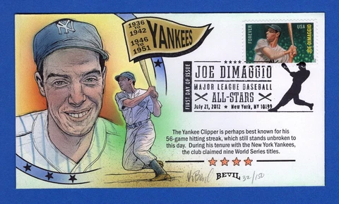 Scott 4697 MLB All-Stars Joe Dimaggio Hand Painted Bevil FDC 32/150 Cover