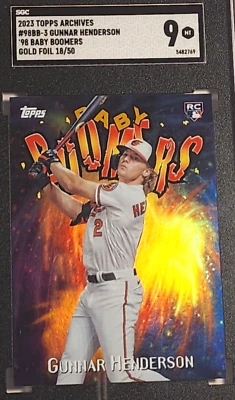 2023 TOPPS ARCHIVES #98BB-3 GUNNAR HENDERSON BABY BOOMERS SGC MINT 9 18/50 GOLD - Image 1 of 4