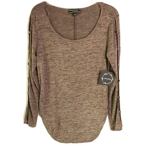 Corvia Top Long Sleeve With Open Button Down Sleeve Heathered Brown Size S - Picture 1 of 11