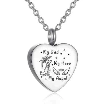 My Dad My Hero My Angel Cremation Urn Necklace Pendant Ashes Memorial Keepsake - Image 1 of 4