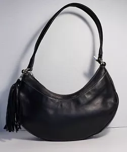 Perlina Black Leather Shoulder Bag w/Tassle Medium Crescent New A Pearl - Picture 1 of 8