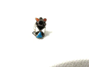 Vintage Zuni Silver Overlay Multi Stone Horned Owl Tie Tack/Hat Pin       - Picture 1 of 4