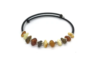 AMBER BRACELET Gift Natural Baltic Amber Beads Memory Wire Colorful 2,8g 18812 - Picture 1 of 11