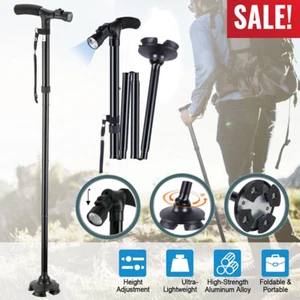 Faltbar Gehstock mit Licht Spazierstock Klappbar Wanderstock Gehhilfe Krückstock - Bild 1 von 12
