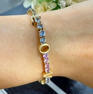 Last One! 7.80CT Round Multi Color Sapphire LOVE INITIALS Diamond Bracelet - Picture 1 of 9