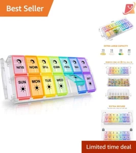 Pill Organizer Plastic Large Weekly AM PM 14 Compartments Medicine Box - Picture 1 of 9