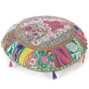 All Size Indian Round Pillow Cushion Cover Floor Patchwork Throw Bohemian Decor - Picture 1 of 15
