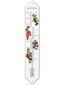 French Enamel Style Outdoor Patio Garden Wall Thermometer Berries Design 28 in. - Picture 1 of 4