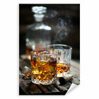 Postereck 2776 Poster Leinwand Whisky, Zigarre Glas Eis Rauchen Alkohol Rauch