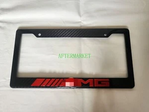 FOR MERCEDES BENZ AMG 1PC CARBON FIBER RED 3D EMBLEM NUMBER LICENSE PLATE FRAME - Picture 1 of 6