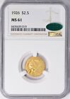 1926 INDIAN HEAD $2.5 QUARTER EAGLE GOLD NGC MS61 CAC